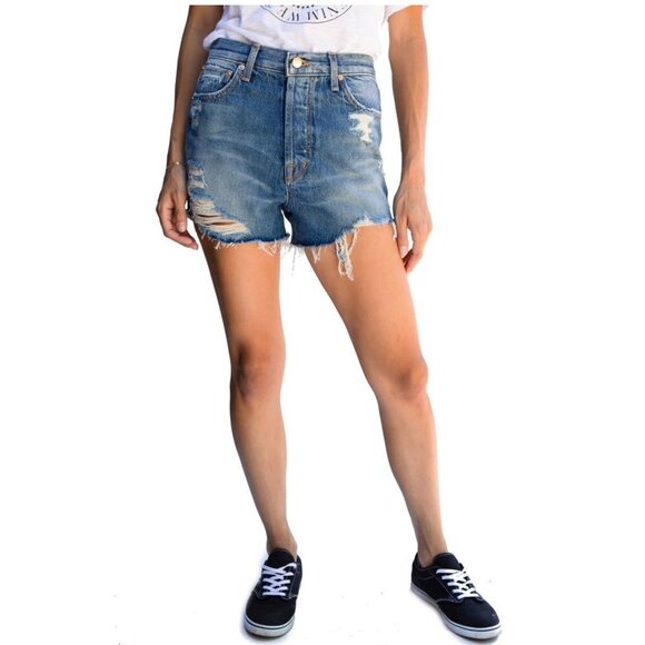 Modern American Womens High Rise Distressed Button Fly Jean Shorts Sz 29 New - Picture 1 of 7